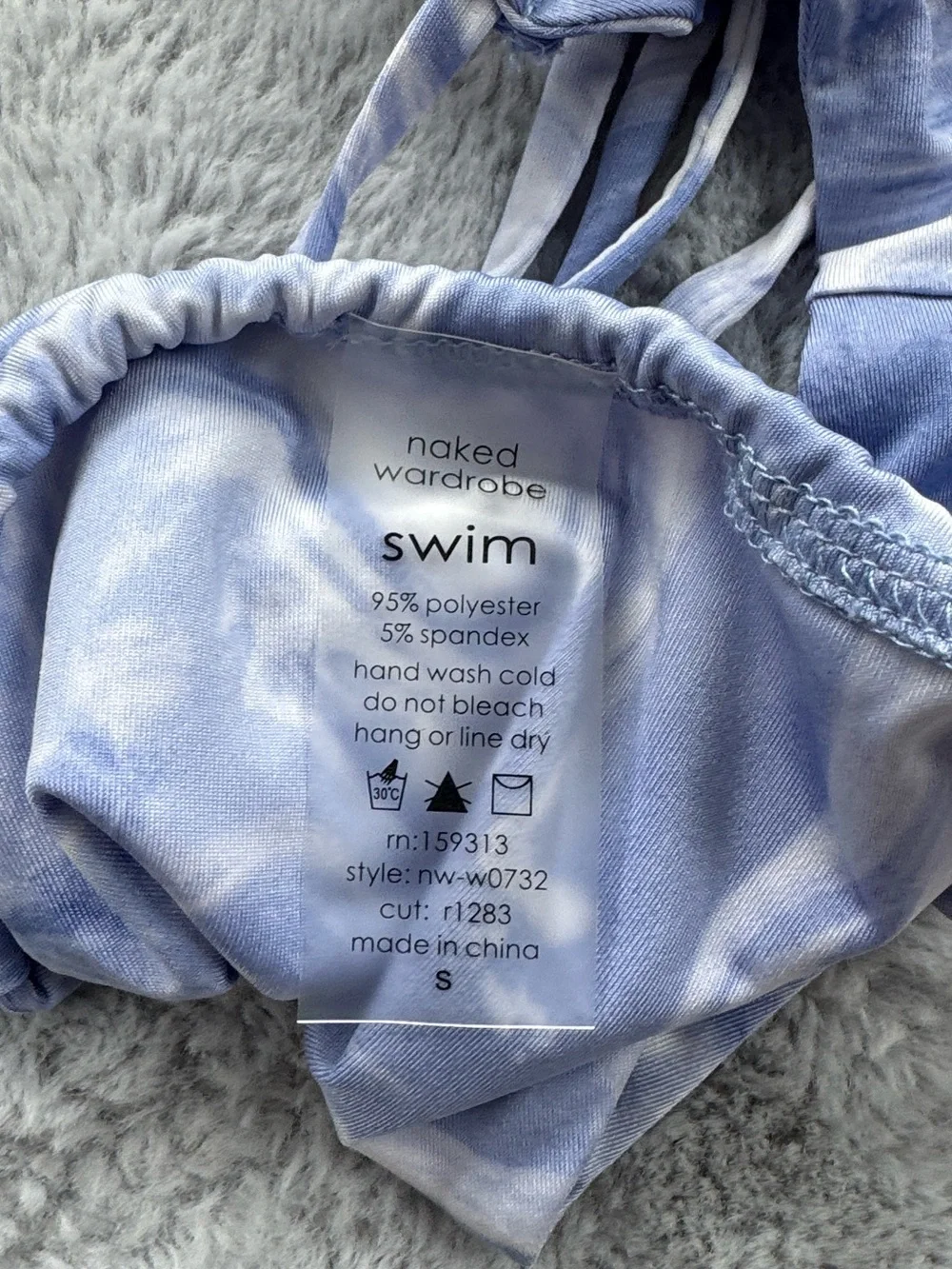 Naked Wardrobe Swim String Side Tie Bikini Bottoms Blue Marble Swirl Small